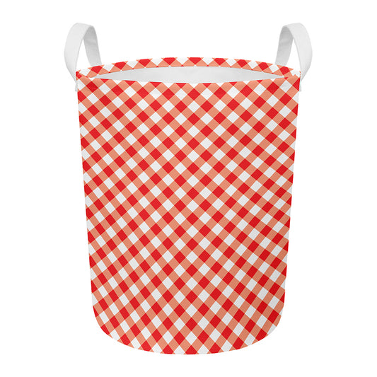 Lava Red And White Gingham Print Round Laundry Basket