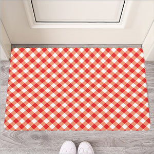 Lava Red And White Gingham Print Rubber Doormat