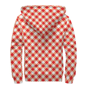 Lava Red And White Gingham Print Sherpa Lined Zip Up Hoodie