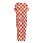 Lava Red And White Gingham Print Short Sleeve Long Nightdress