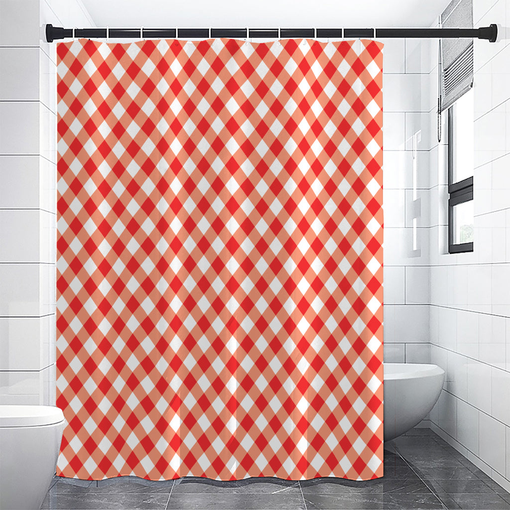 Lava Red And White Gingham Print Shower Curtain