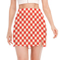 Lava Red And White Gingham Print Side Slit Mini Skirt