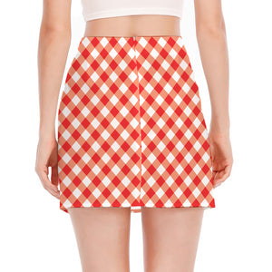 Lava Red And White Gingham Print Side Slit Mini Skirt