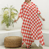 Lava Red And White Gingham Print Silk V-Neck Kaftan Dress