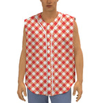 Lava Red And White Gingham Print Sleeveless Baseball Jersey