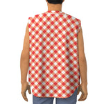 Lava Red And White Gingham Print Sleeveless Baseball Jersey