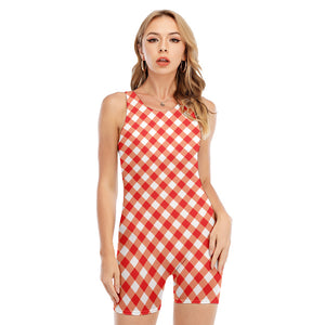 Lava Red And White Gingham Print Sleeveless One Piece Swimsuit