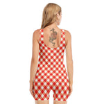 Lava Red And White Gingham Print Sleeveless One Piece Swimsuit