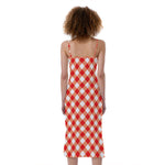 Lava Red And White Gingham Print Slim Fit Midi Cami Dress