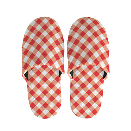 Lava Red And White Gingham Print Slippers