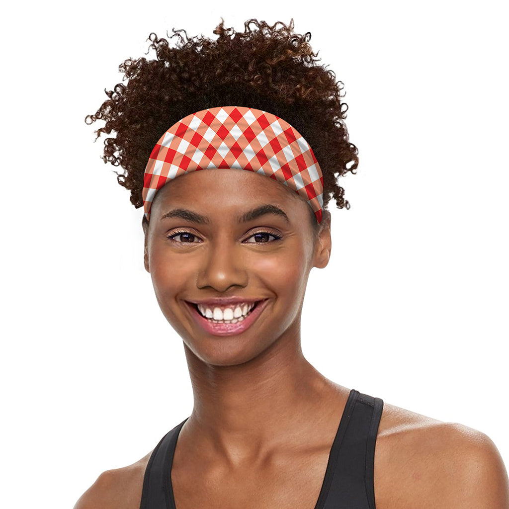 Lava Red And White Gingham Print Sports Headband