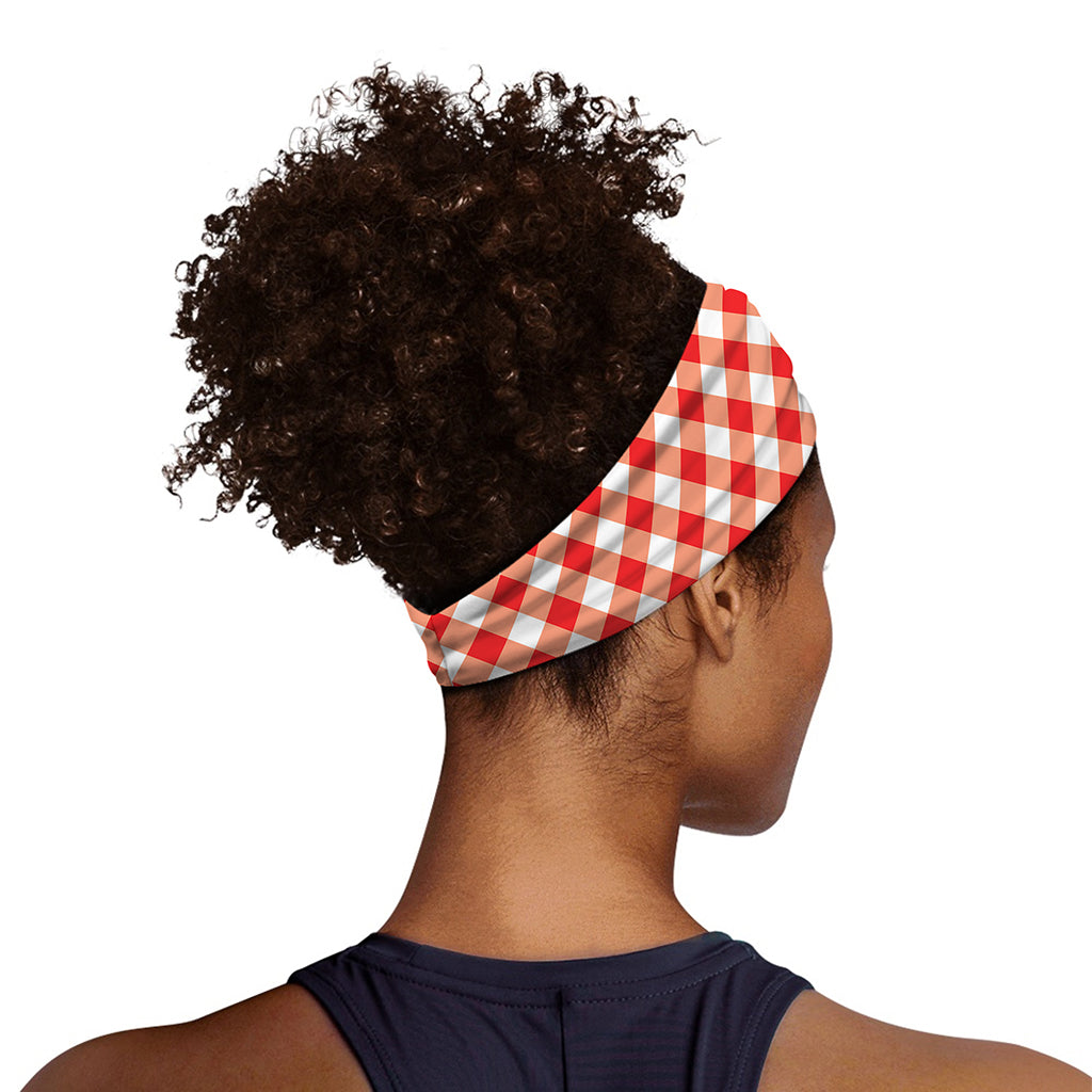 Lava Red And White Gingham Print Sports Headband