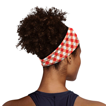 Lava Red And White Gingham Print Sports Headband