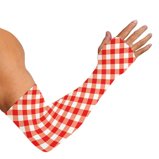 Lava Red And White Gingham Print Sun Protection Arm Sleeves