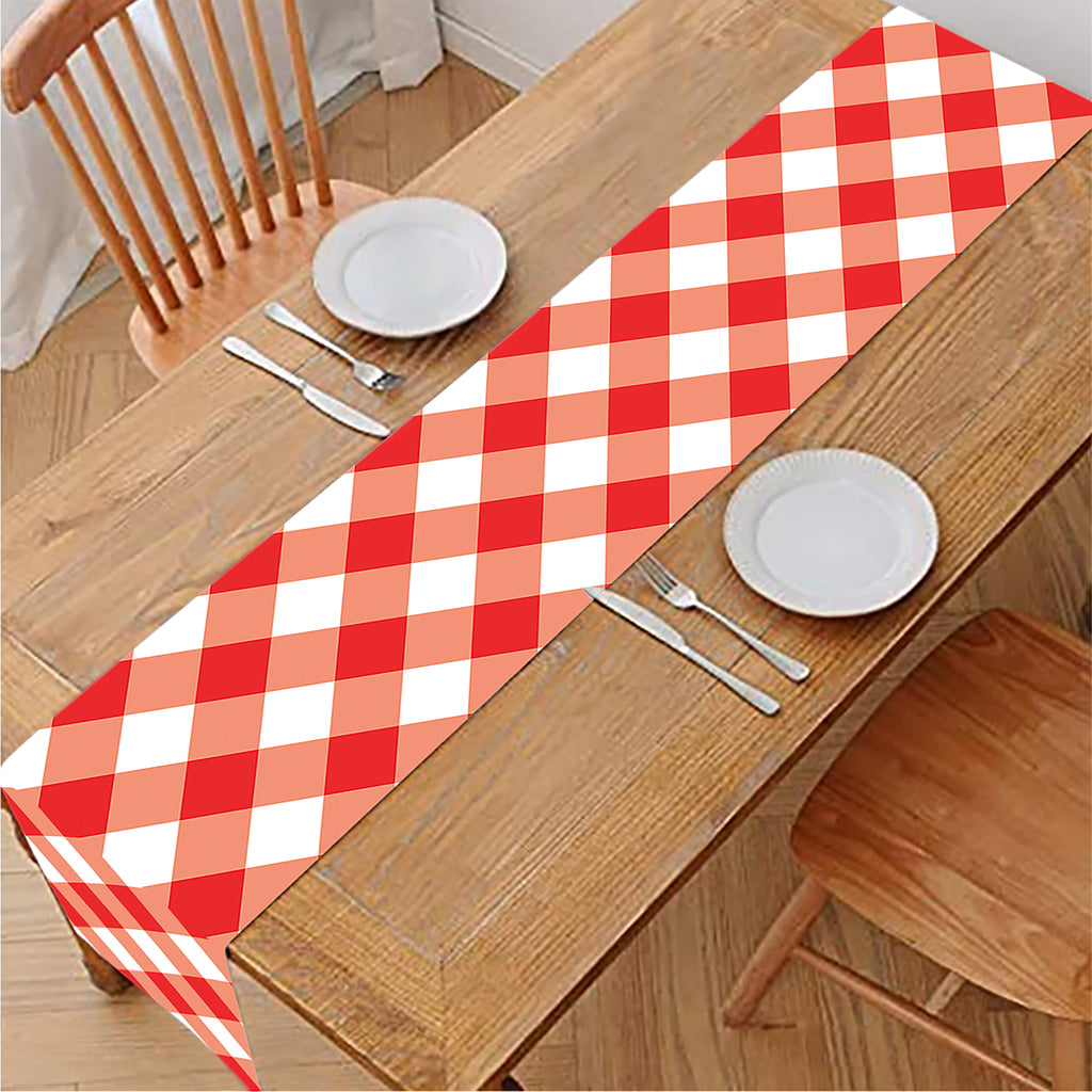 Lava Red And White Gingham Print Table Runner