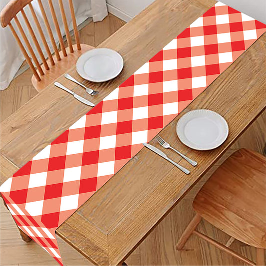 Lava Red And White Gingham Print Table Runner