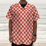 Lava Red And White Gingham Print Textured Short Sleeve Shirt