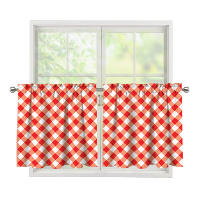 Lava Red And White Gingham Print Tier Curtains