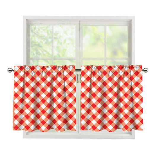 Lava Red And White Gingham Print Tier Curtains