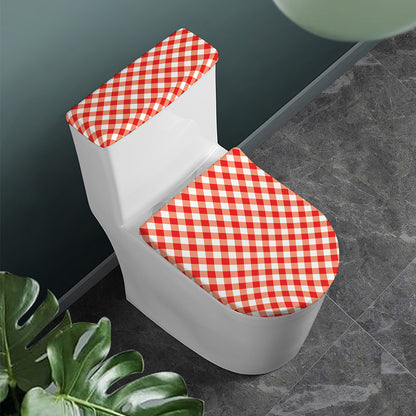 Lava Red And White Gingham Print Toilet Lid And Tank Cover Set
