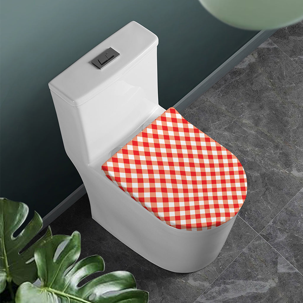Lava Red And White Gingham Print Toilet Lid Cover