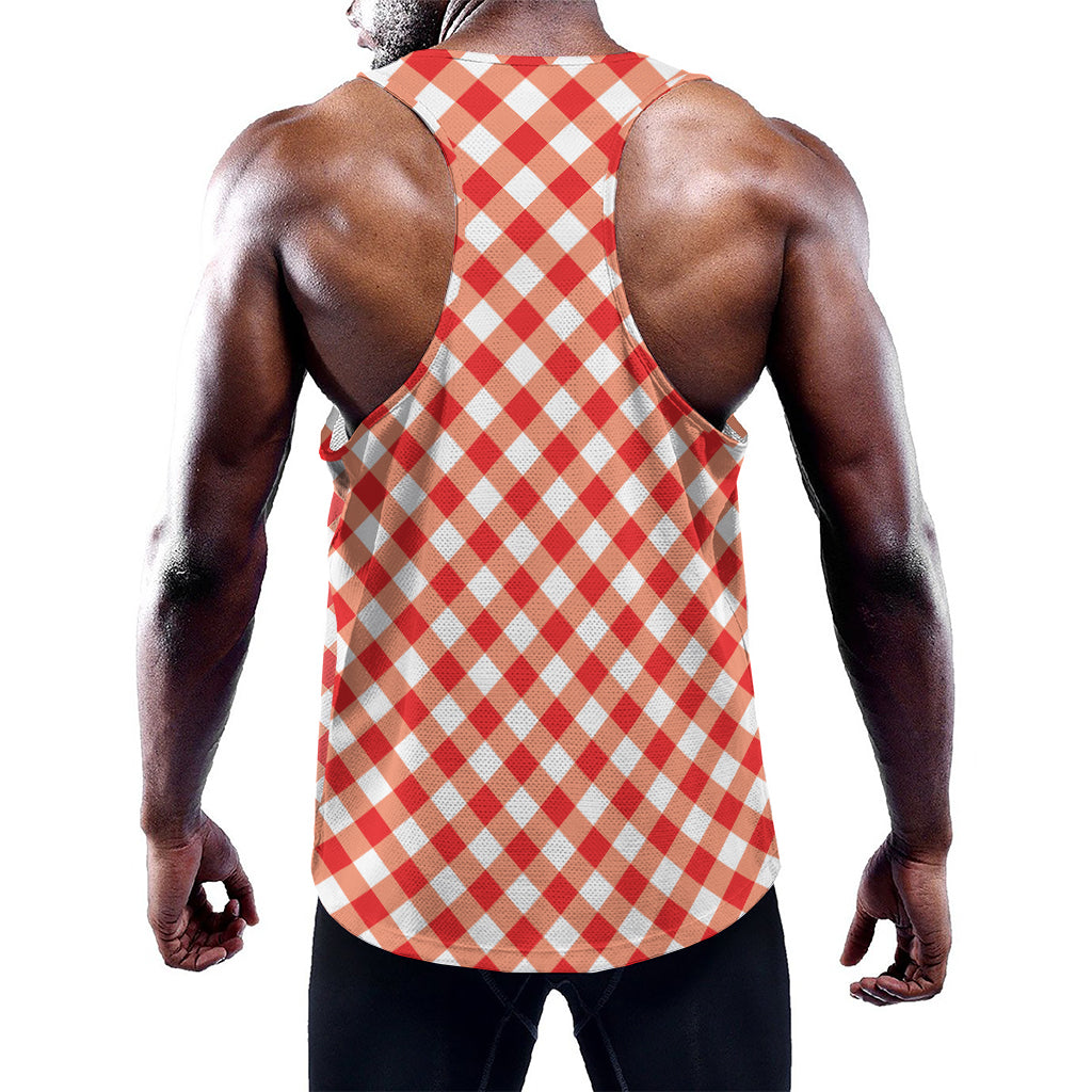 Lava Red And White Gingham Print Training Tank Top