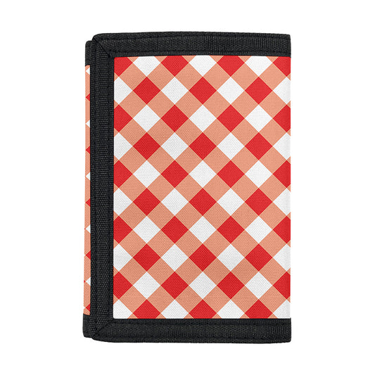 Lava Red And White Gingham Print Trifold Wallet