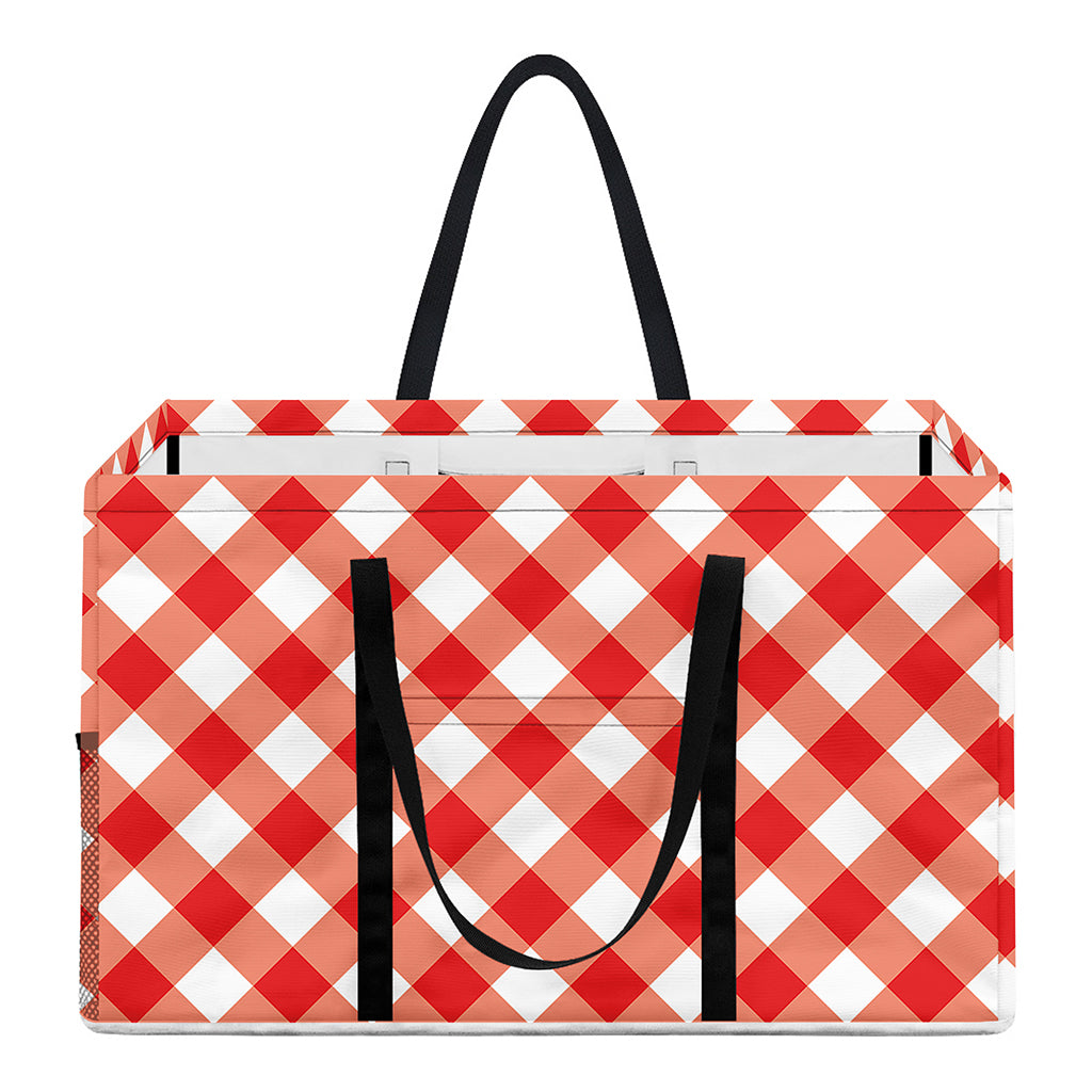 Lava Red And White Gingham Print Utility Tote Bag