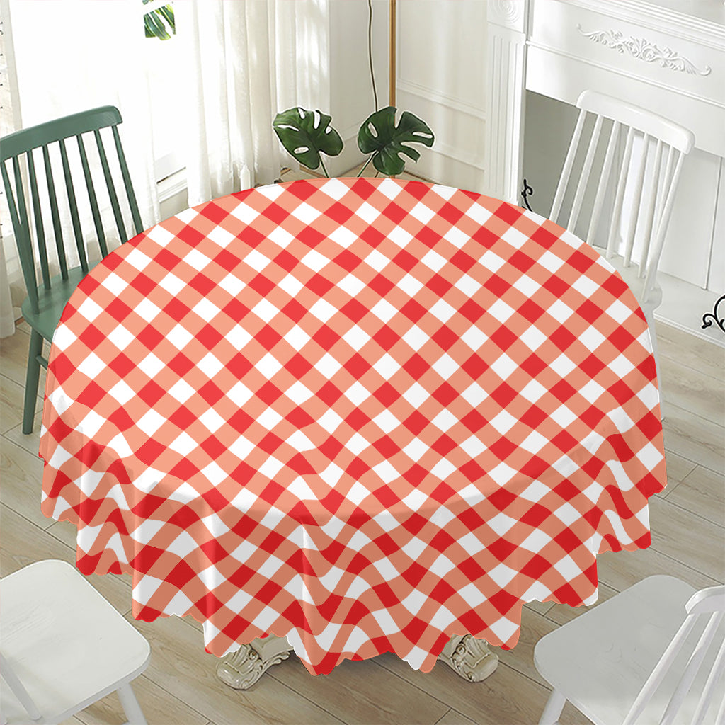 Lava Red And White Gingham Print Waterproof Round Tablecloth