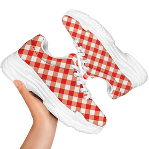 Lava Red And White Gingham Print White Chunky Shoes