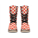 Lava Red And White Gingham Print Winter Boots
