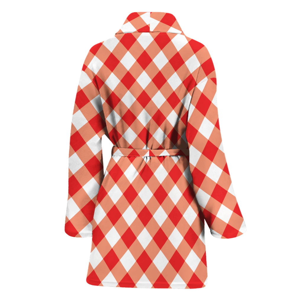 Lava Red And White Gingham Print Women's Bathrobe