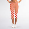 Lava Red And White Gingham Print Women's Capri Leggings