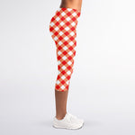 Lava Red And White Gingham Print Women's Capri Leggings