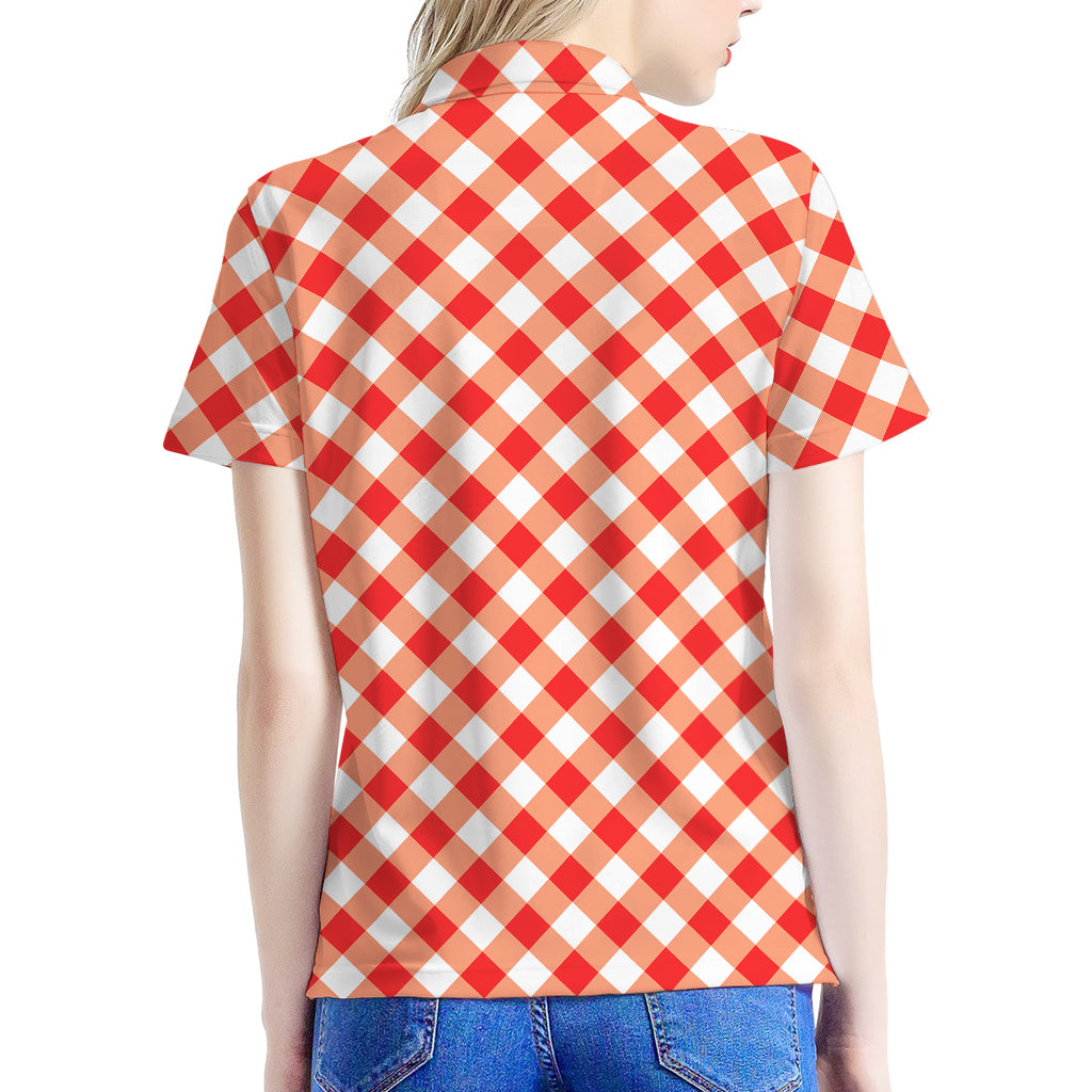 Lava Red And White Gingham Print Women's Polo Shirt