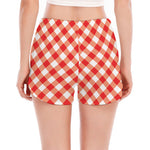 Lava Red And White Gingham Print Women's Split Running Shorts