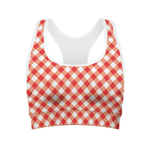 Lava Red And White Gingham Print Women's Sports Bra