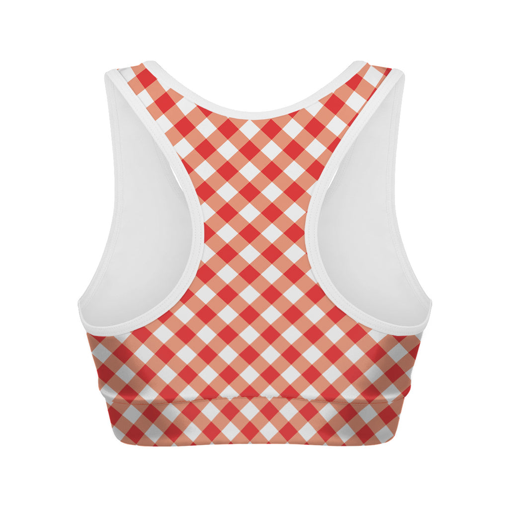 Lava Red And White Gingham Print Women's Sports Bra