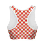 Lava Red And White Gingham Print Women's Sports Bra