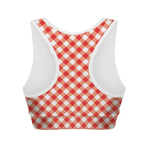 Lava Red And White Gingham Print Women's Sports Bra