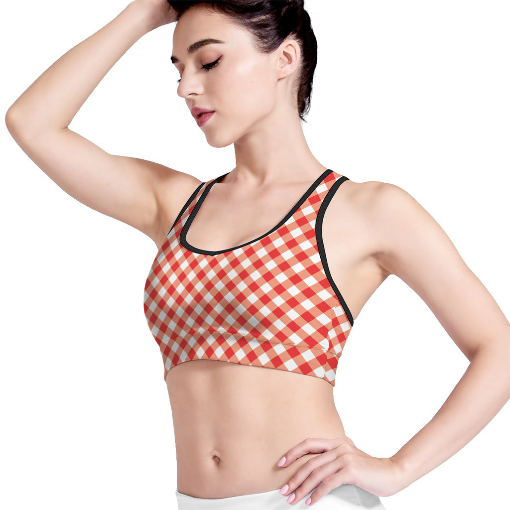 Lava Red And White Gingham Print Women's Sports Bra