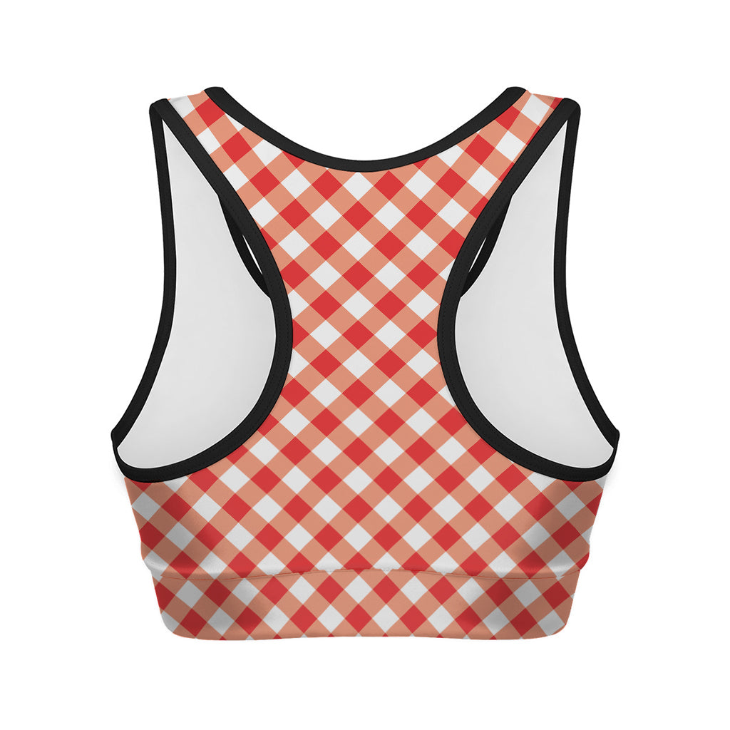 Lava Red And White Gingham Print Women's Sports Bra