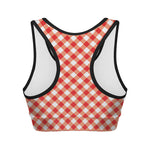 Lava Red And White Gingham Print Women's Sports Bra