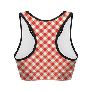 Lava Red And White Gingham Print Women's Sports Bra