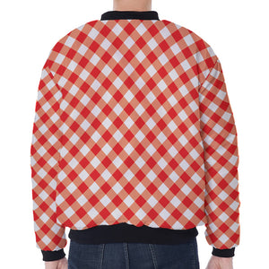 Lava Red And White Gingham Print Zip Sleeve Bomber Jacket