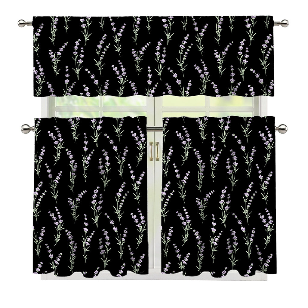 Lavender Flowers Pattern Print 3 Piece Kitchen Curtains