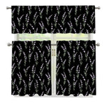 Lavender Flowers Pattern Print 3 Piece Kitchen Curtains