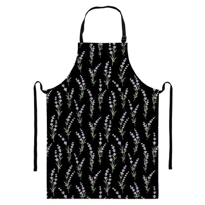 Lavender Flowers Pattern Print Bib Apron With Pocket