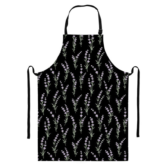 Lavender Flowers Pattern Print Bib Apron With Pocket