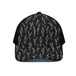 Lavender Flowers Pattern Print Black Mesh Trucker Cap